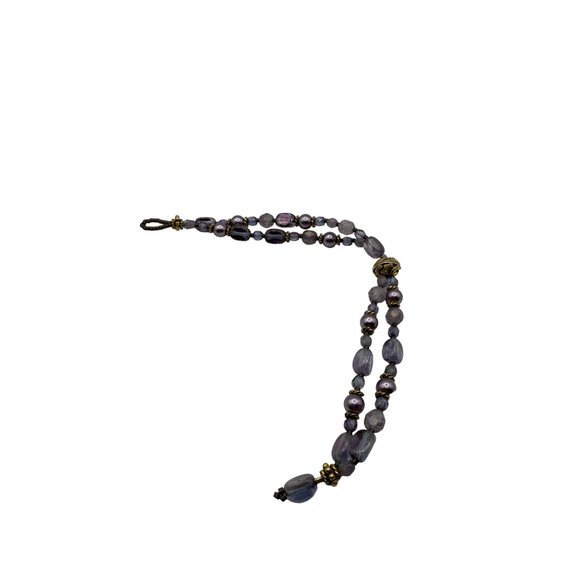 Purple and Gold Beaded Double Row Bracelet Toggle Clasp 7.5 inch - Picture 4 of 4